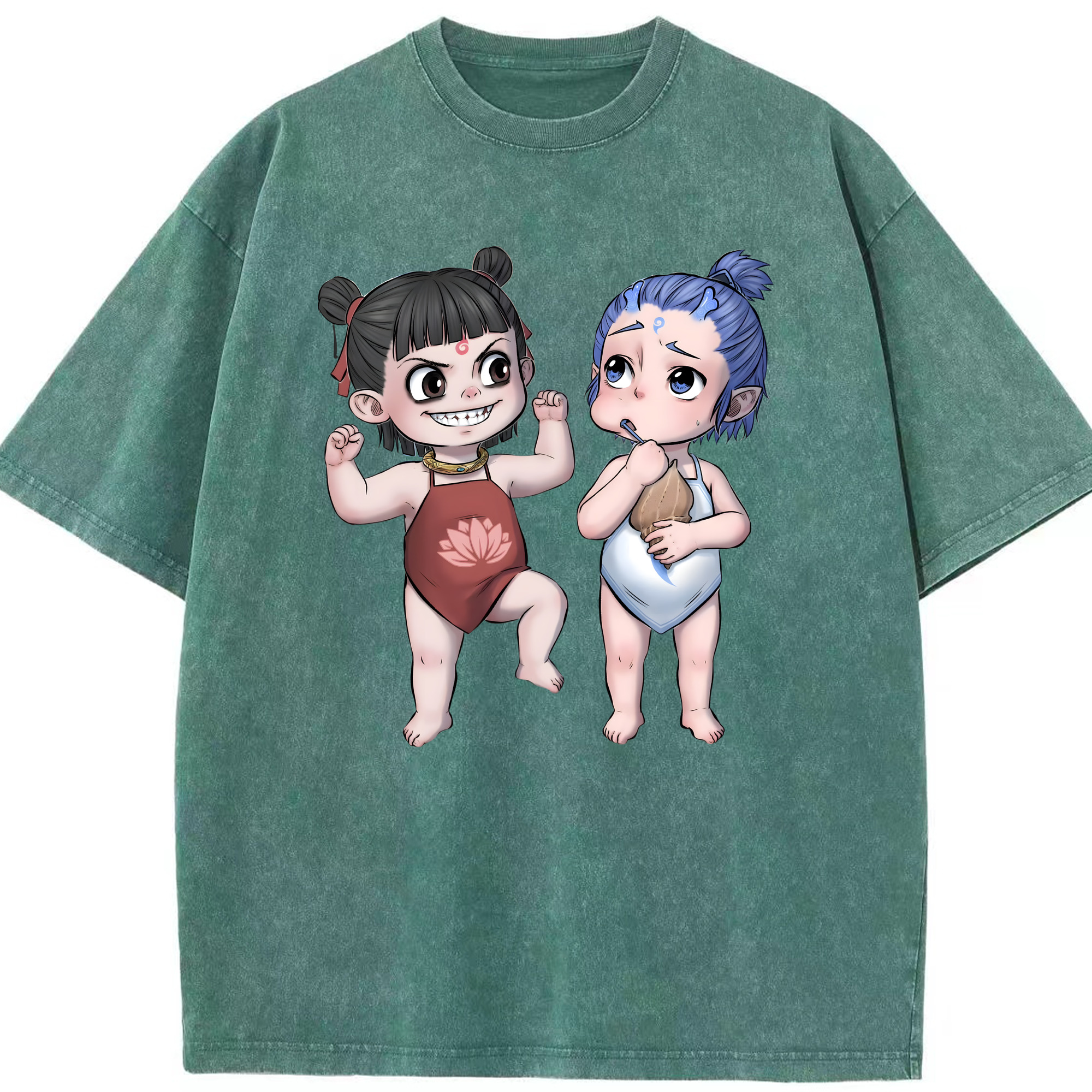 （画像用） Ne Zha 2 ナタ 魔童の大暴れ 綿100% ヴィンテージ風 半袖Tシャツ（フロントプリント）